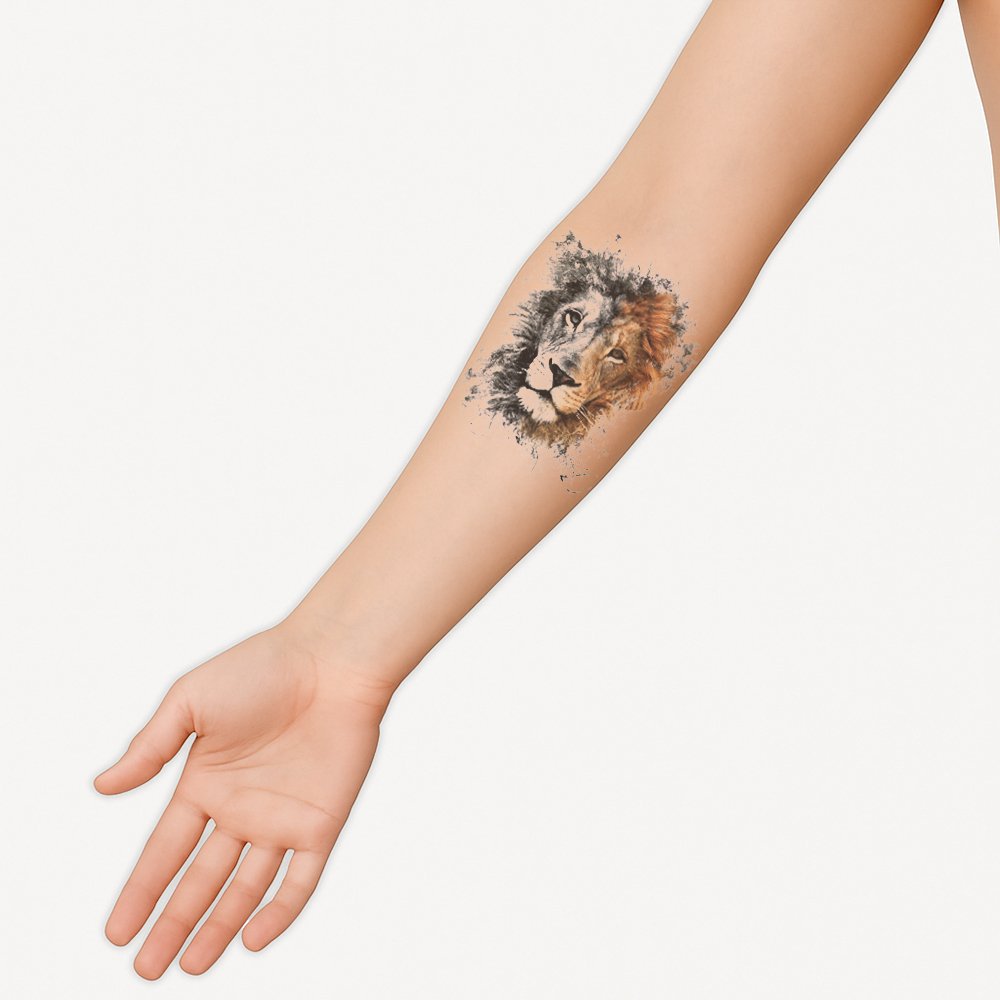 Half tattoo sleeve fiery lion - Afbeelding 2